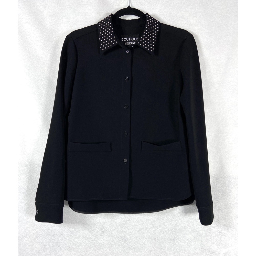 Boutique Moschino Shirt Women's 8 Black Button Up Long Sleeve Studded Old Money